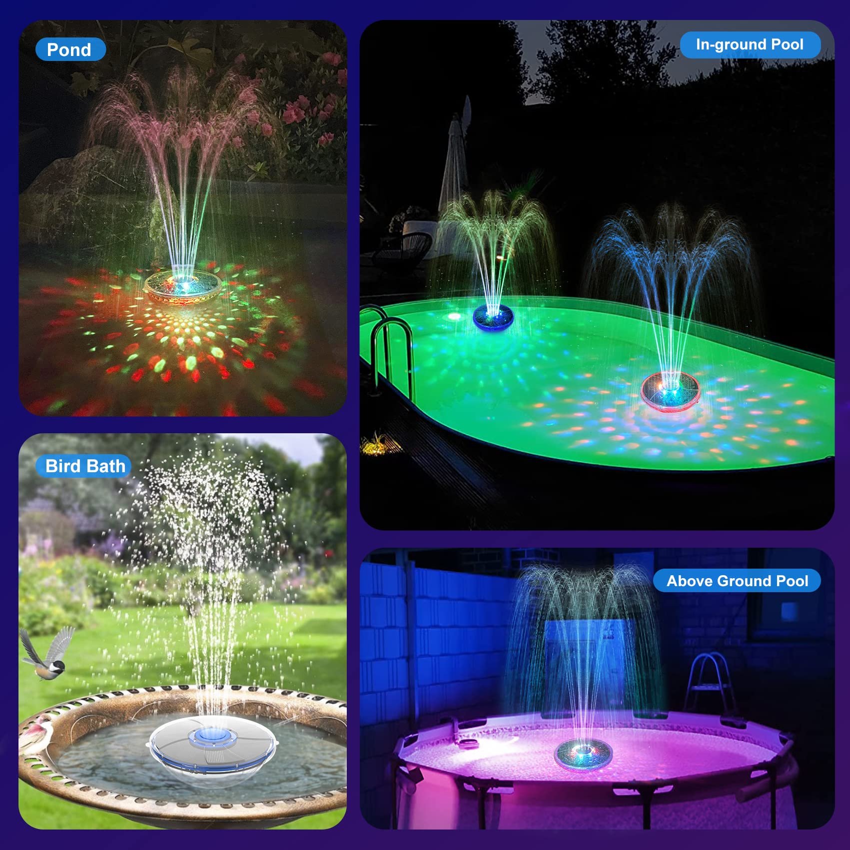Floating Pool Fountain with Underwater Lights Rechargeable Battery Powered Water Fountain Pump LED Plastic for Outdoor 60 90 7V