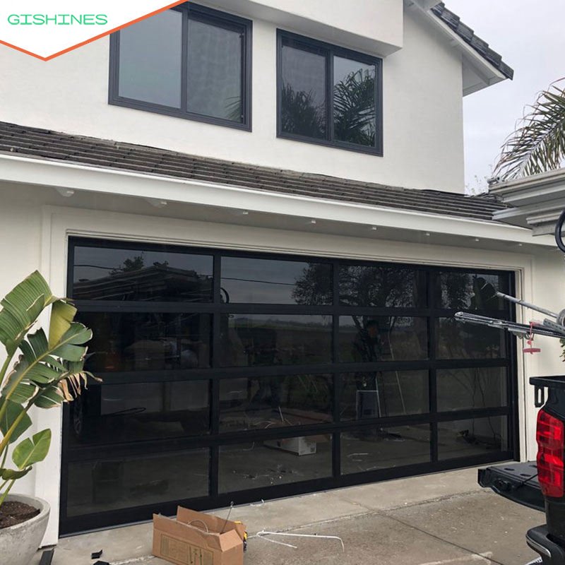 16x7 Frosted 8ft Glass Retractable Screen Garage Door with Glass Versatile Privacy Minimalist Glass Panel Garage Doors