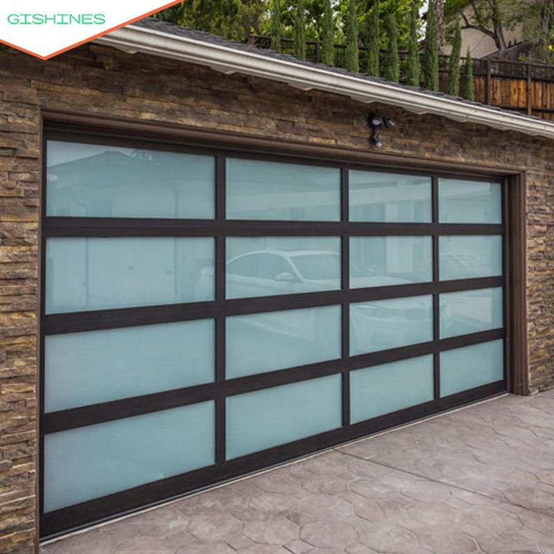 16x7 Frosted 8ft Glass Retractable Screen Garage Door with Glass Versatile Privacy Minimalist Glass Panel Garage Doors