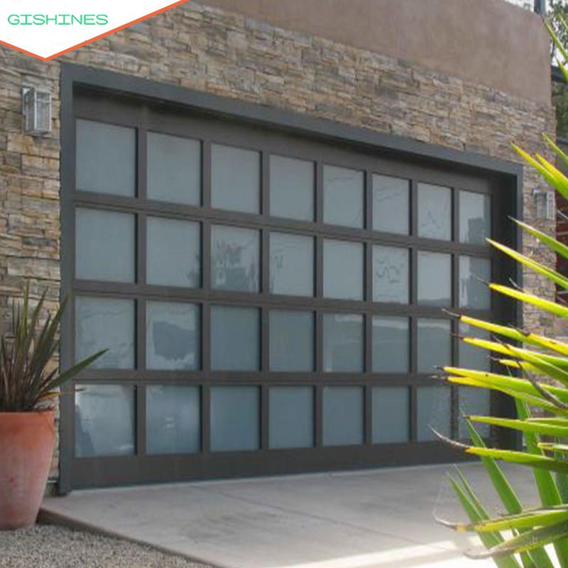 16x7 Frosted 8ft Glass Retractable Screen Garage Door with Glass Versatile Privacy Minimalist Glass Panel Garage Doors