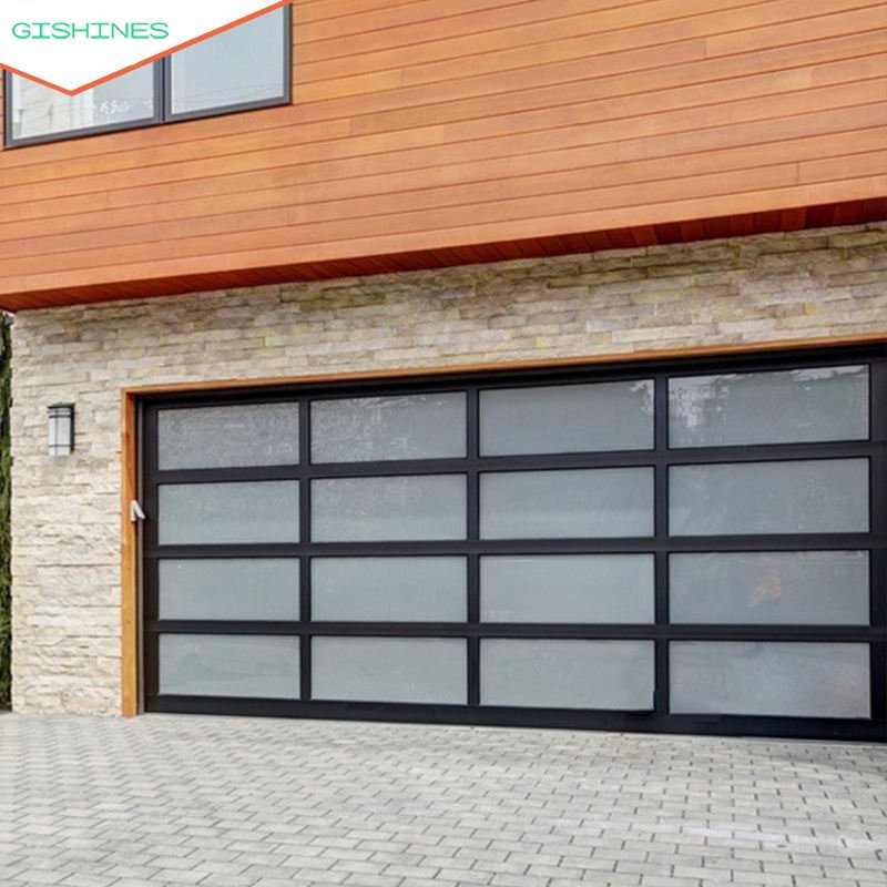 16x7 Frosted 8ft Glass Retractable Screen Garage Door with Glass Versatile Privacy Minimalist Glass Panel Garage Doors