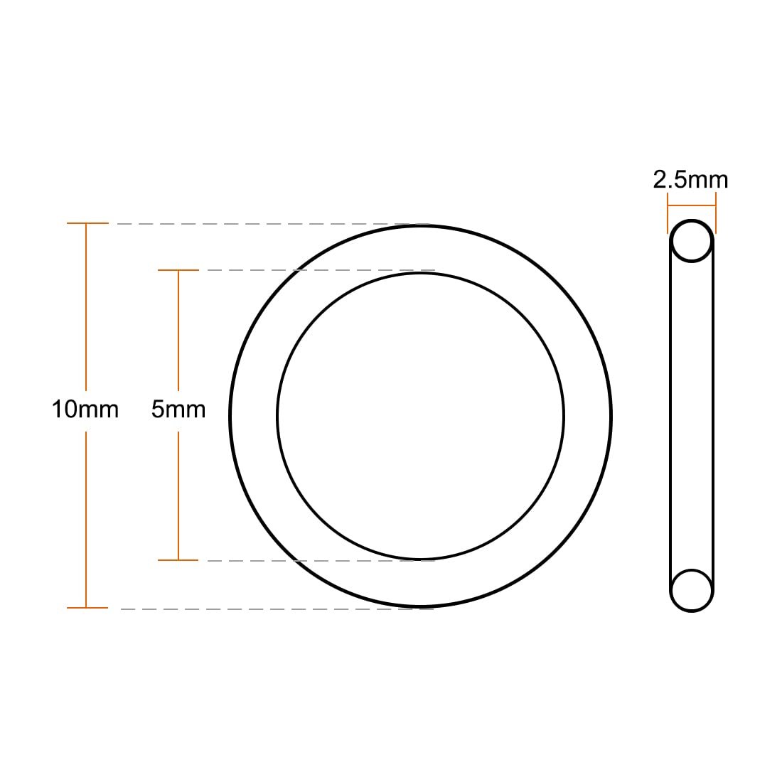 Fluorine Rubber O Rings 10mm OD 5mm ID 2.5mm Width