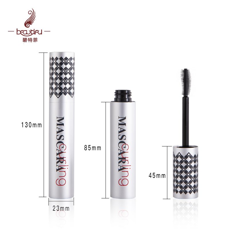 OEM custom thick rod mascara empty tube brush silicone aluminum matte silver jumbo 12ml empty mascara tube with curved brush