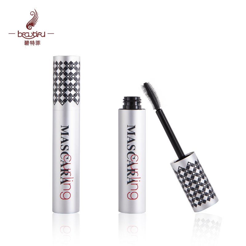 OEM custom thick rod mascara empty tube brush silicone aluminum matte silver jumbo 12ml empty mascara tube with curved brush