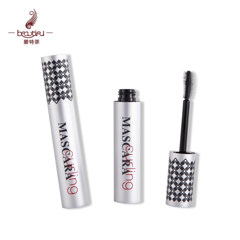 OEM custom thick rod mascara empty tube brush silicone aluminum matte silver jumbo 12ml empty mascara tube with curved brush