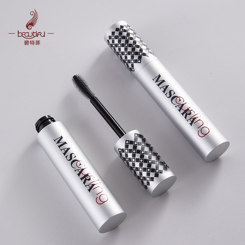OEM custom thick rod mascara empty tube brush silicone aluminum matte silver jumbo 12ml empty mascara tube with curved brush