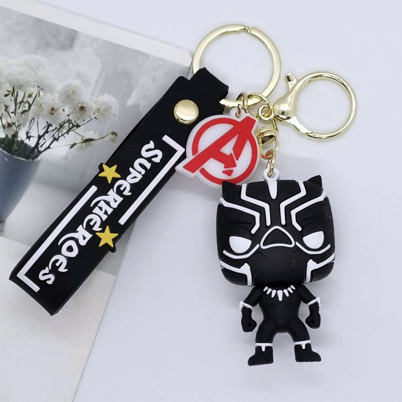 Cartoon Character Spiderman Captain America Keychain Custom 3D Doll Key Pendant Wholesale Bag Widget Decoration Keyring