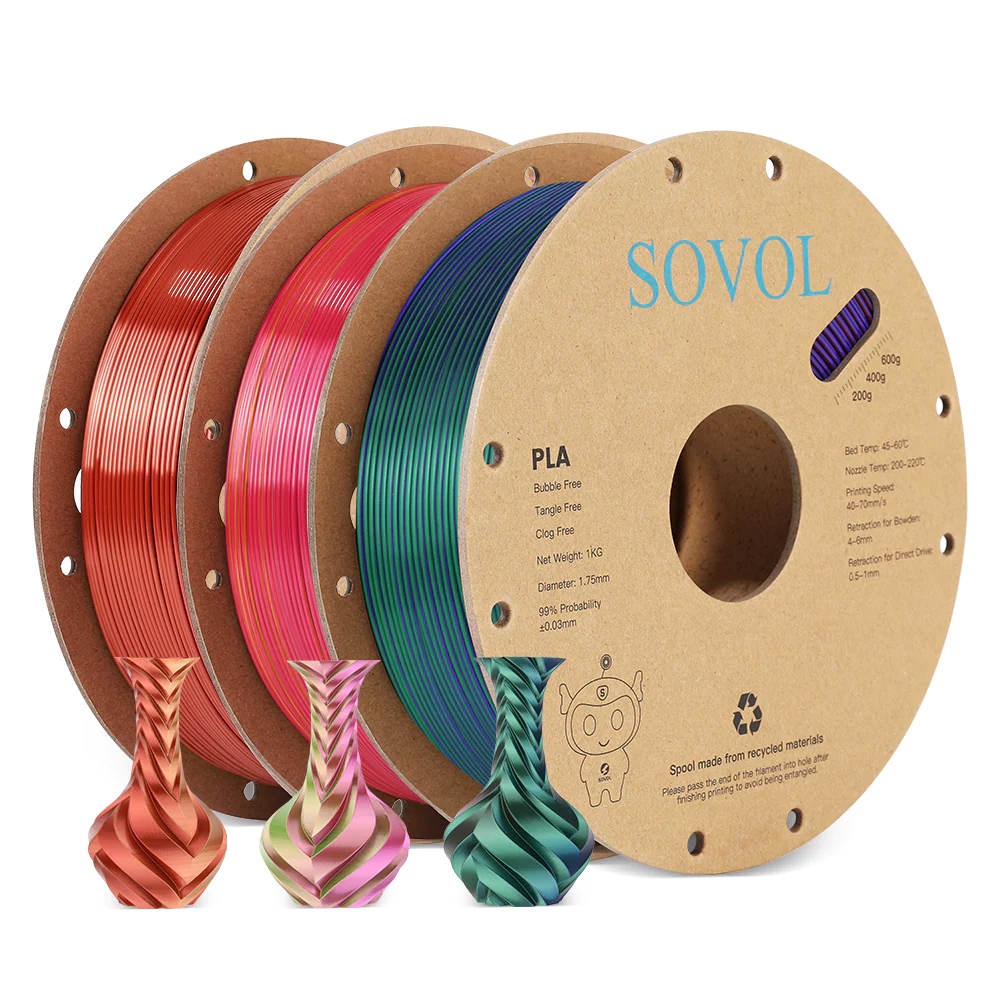 China Manufacturer OEM/ODM Tri-colors 3D Printing Filament Shiny Silk 1.75mm 1kg/2kg/3kg PLA 3D Printer Filament Plastic Rods