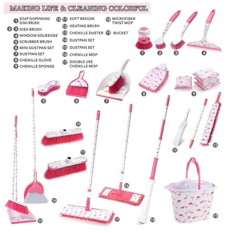 Masthome Wholesale Flamingo Printing Series Mop Telescopic Steel Handle Neco Starcj Magic Cleaning Mop