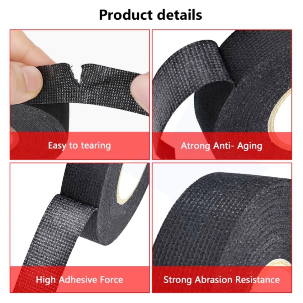 Universal Flannel Fabric Cloth Tape Electrical Maintenance Auto Car Wiring Harness Strapping Black Fabric Flannel Cloth Tape