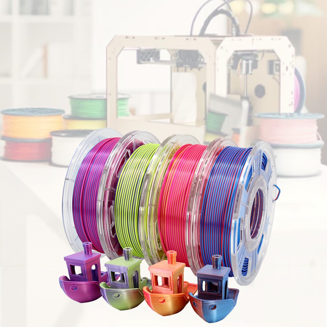 PLA filament 1.75mm silk dual color filament, OEM 3d printer filament pla 1kg 2 colors in 1 pla silk 3d printing