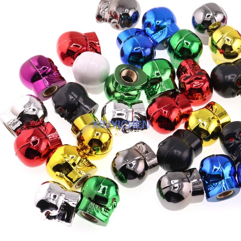 Hot Rod ATV Silver Chrome Skull shape Copper Motorcycle Bike Car Tire Valve Stem caps