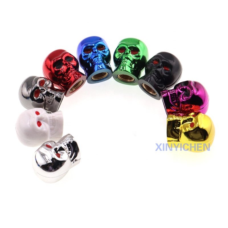 Hot Rod ATV Silver Chrome Skull shape Copper Motorcycle Bike Car Tire Valve Stem caps