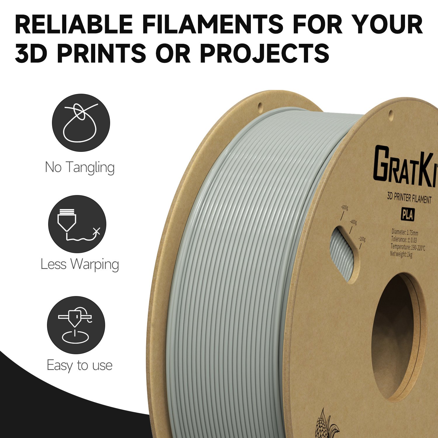 Best Quality Standard PLA Filament 1.75mm 1kg Grey Color Basic pla