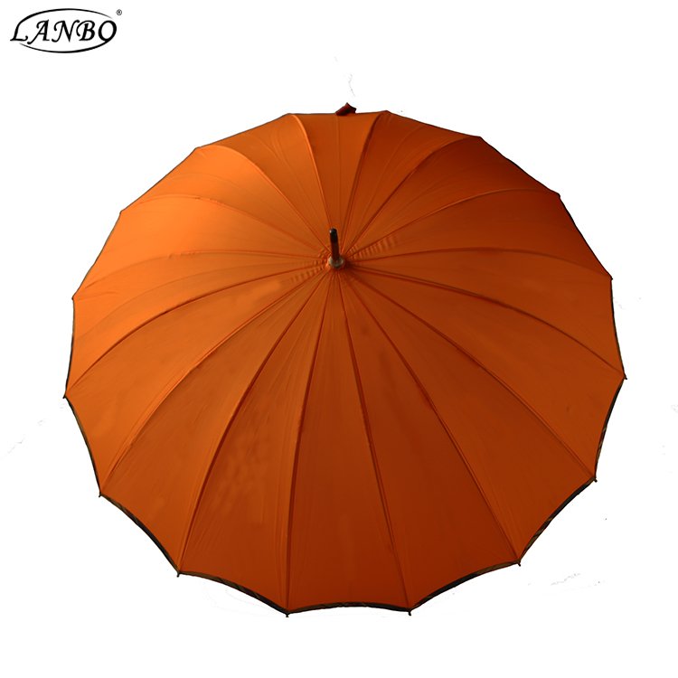 High Quality 16 ribs wooden handle strong windproof rain/sun umbrella