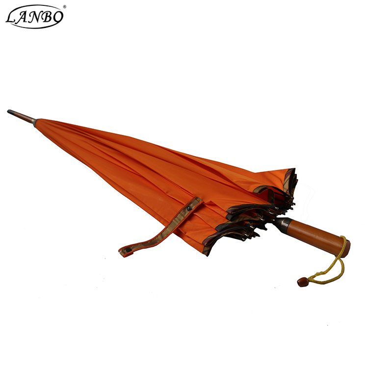 High Quality 16 ribs wooden handle strong windproof rain/sun umbrella