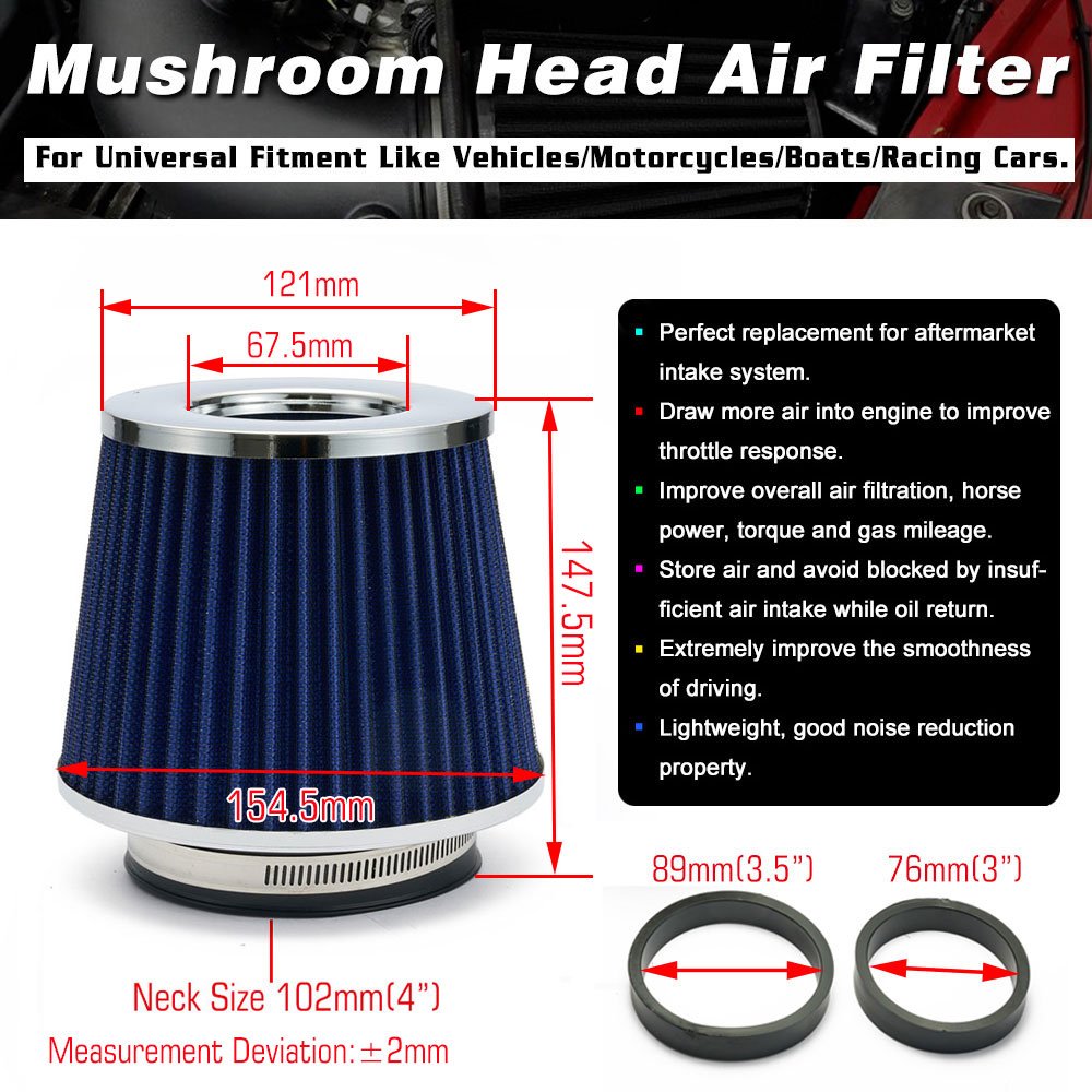 EPMAN Universal Car Modified Air Filter Mushroom Head Air Filter Elements 102mm/89mm/76mm Air Inlet System EPAA02G09K