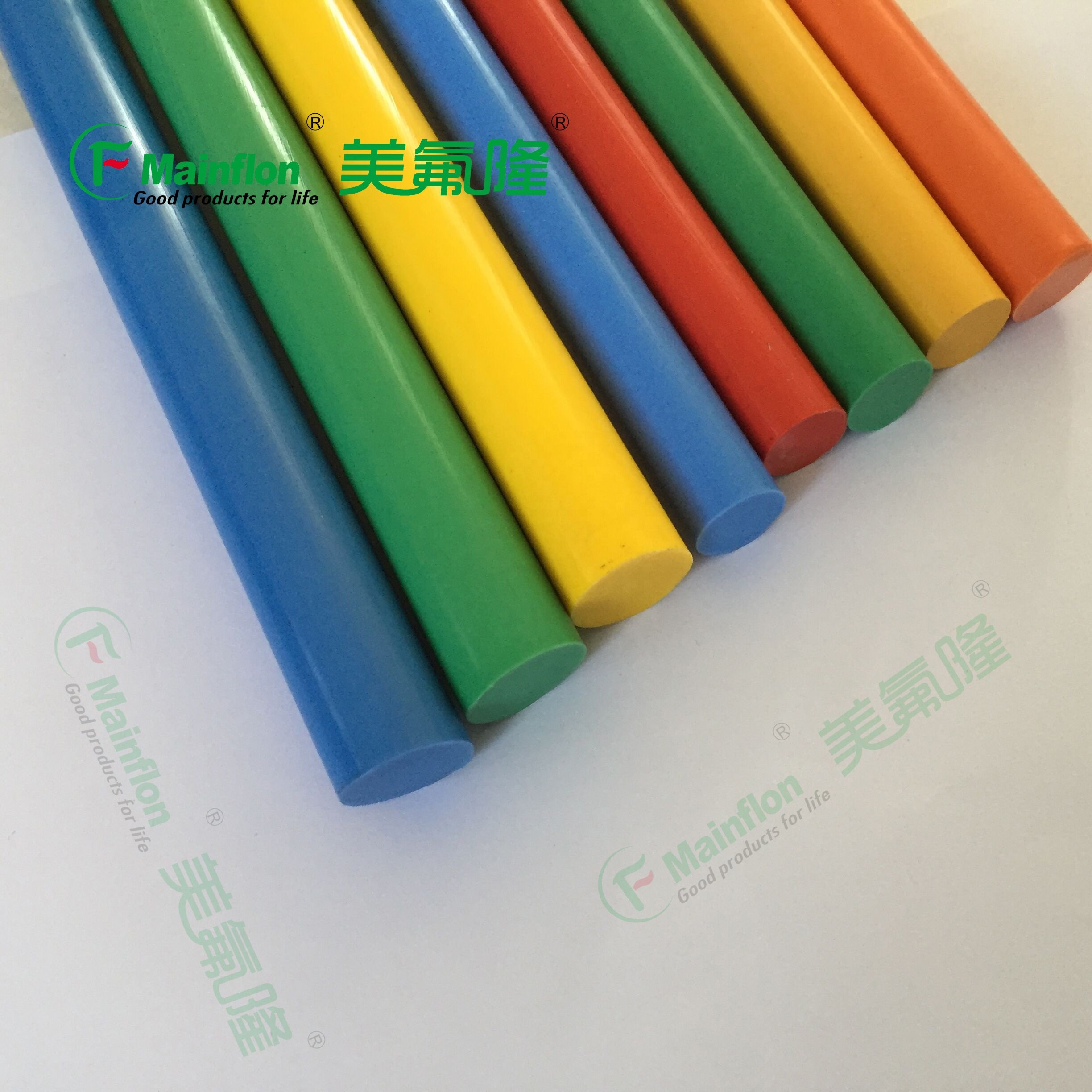 Red Color PTFE Round Rod, Various Diameters, 1 meter length, Red, Yellow, Blue, Green, Black, White, Grey, Orange, etc.