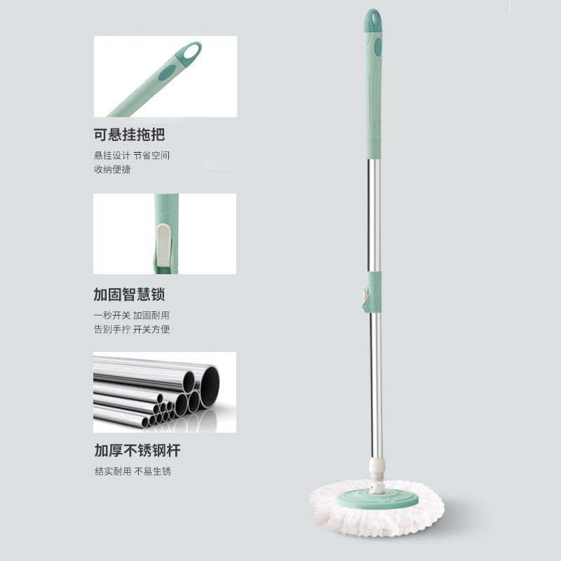 Wringer Spin Mop Bucket Floor Cleaning Mopping 2 Cotton Refills Magic Mop Set Plastic Bucket With Wheels & Extendable Handle