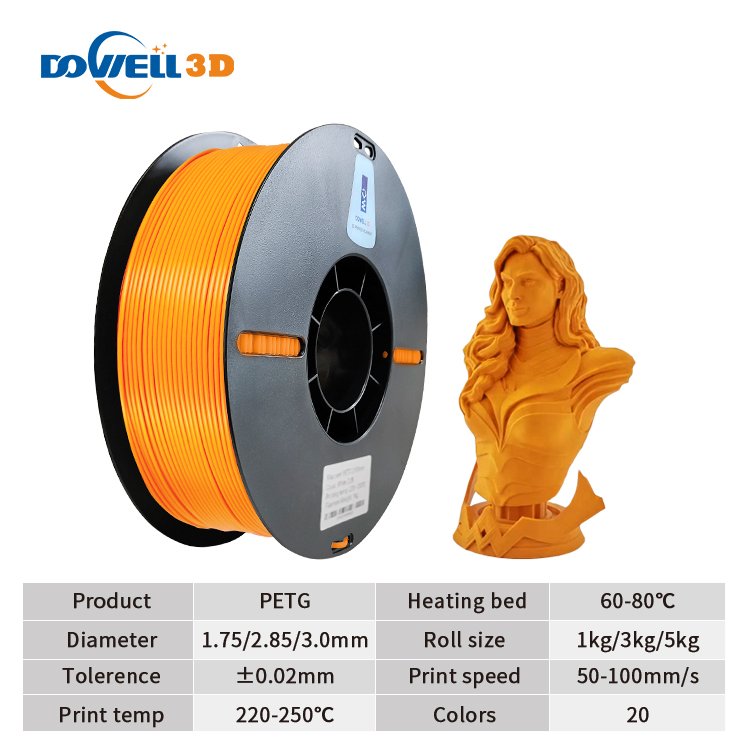 Dowell 3d FDM 3D printer filament PETG 1.75MM plastic rods PETG 1.75mm no chogging
