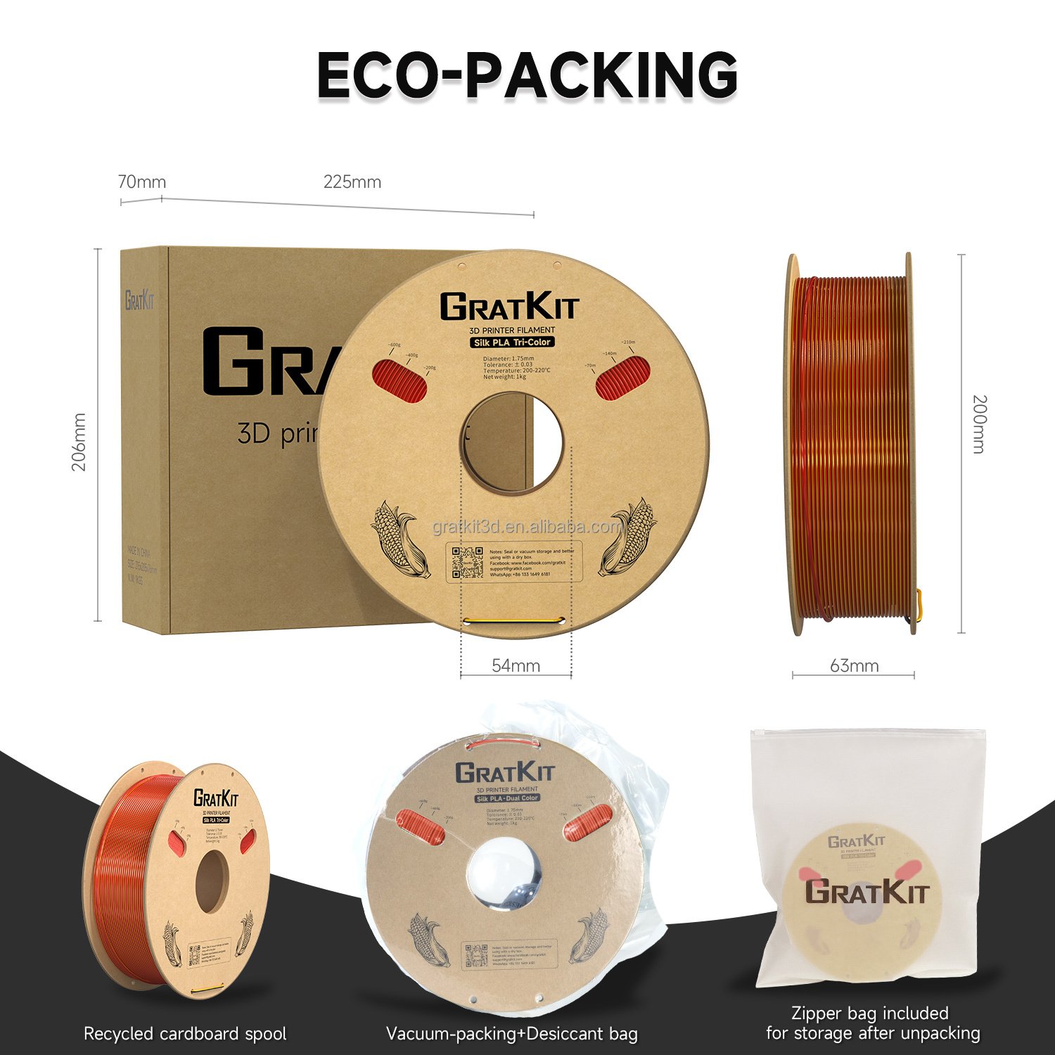 Silk Tri-Color Extrusion Filament 175mm 1kg for FDM 3D Printer