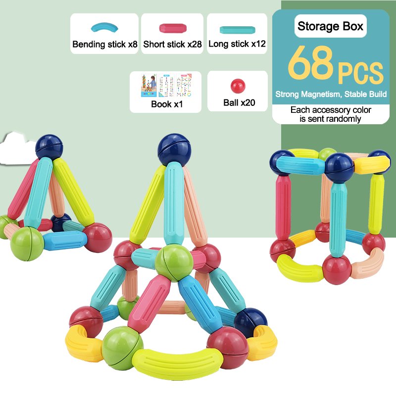 68pcs Magnetic Balls and Rods Set, Magnetic Building Set, Magnetic Balls and Sticks