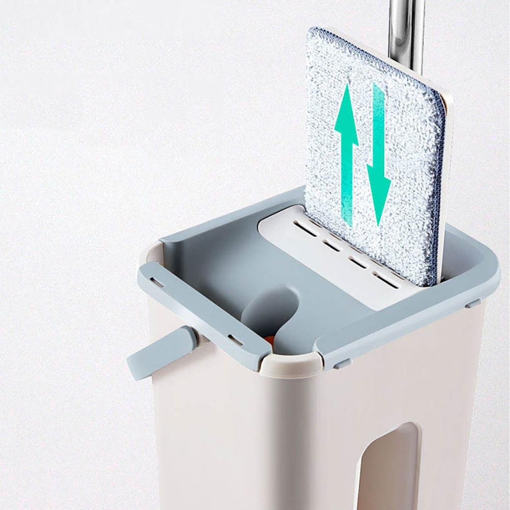 Hand Free Washing Floor Mop Bucket Set With Microfiber Mop Pads Flat Squeeze Magic Mop and Bucket Wringer Home Cleaning Tool