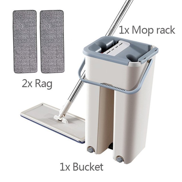 Hand Free Washing Floor Mop Bucket Set With Microfiber Mop Pads Flat Squeeze Magic Mop and Bucket Wringer Home Cleaning Tool