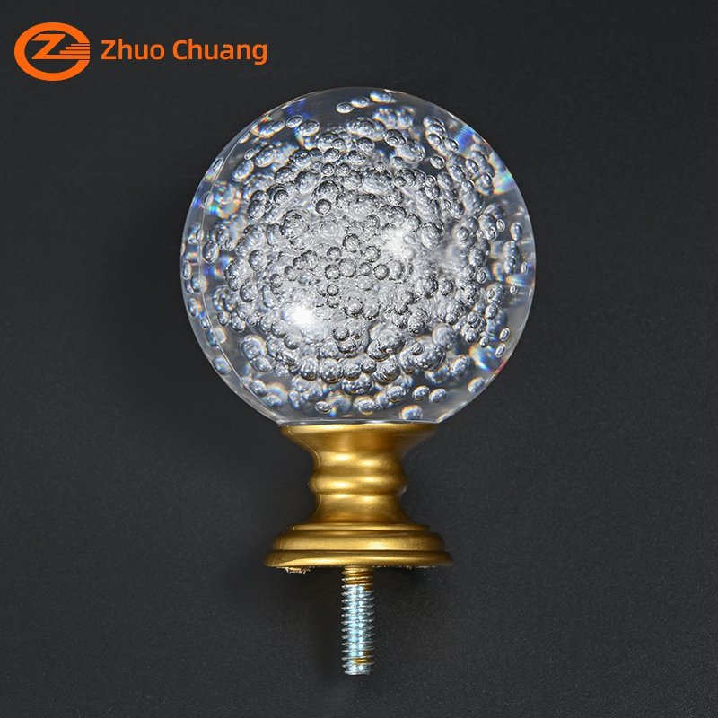 Hot Sale Crystal Ball Decorative Curtain Rod Finial Transparent Curtain Rod Finials Support Customization