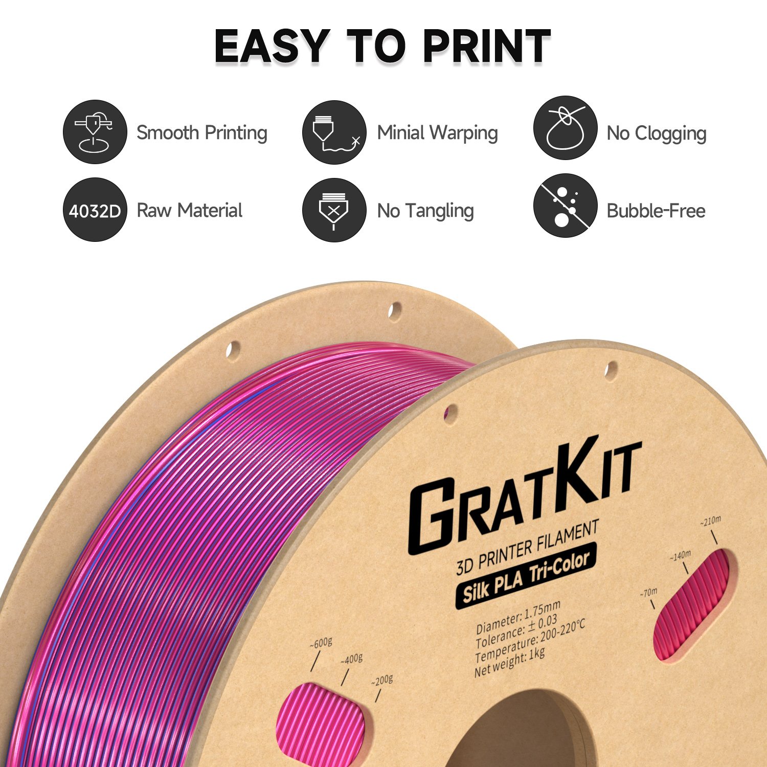 Gratkit Silk PLA Filament For 3D Printer 1KG Texture PLA 3D Filaments Spool Plastic rods PLA