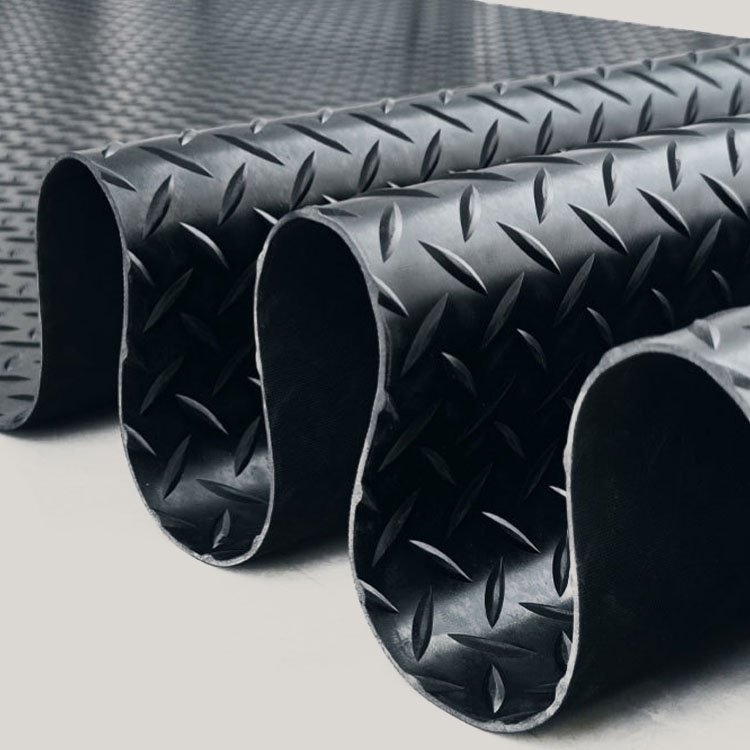 High density anti slip wear resistant diamond checker round stud ribbed rubber floor mat roll epdm willow leaf rubber sheet