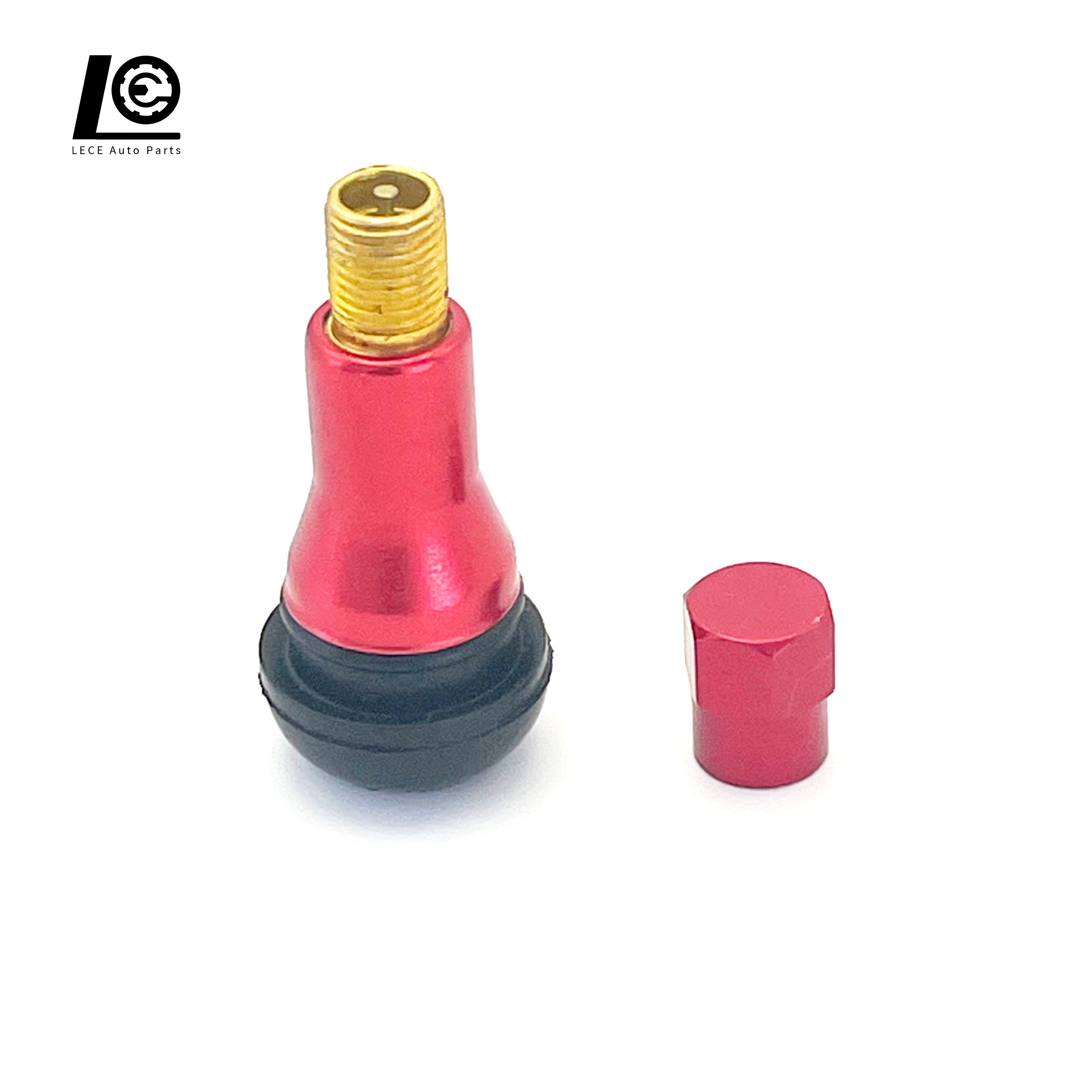 Tire Valve TR413AC Snap-in Aluminum Tire Valve Car Parts Chrome Sleeve Tubeless Rubber Valves with Red Housings