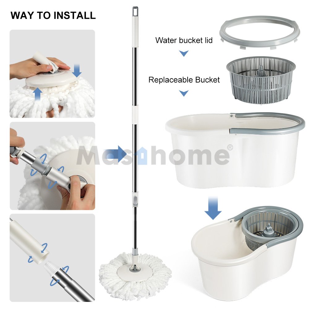Masthome Factory Price Stainless Steel Pole Mop And Bucket Set Spin Cleaning Mop And Bucket With Wringer Set