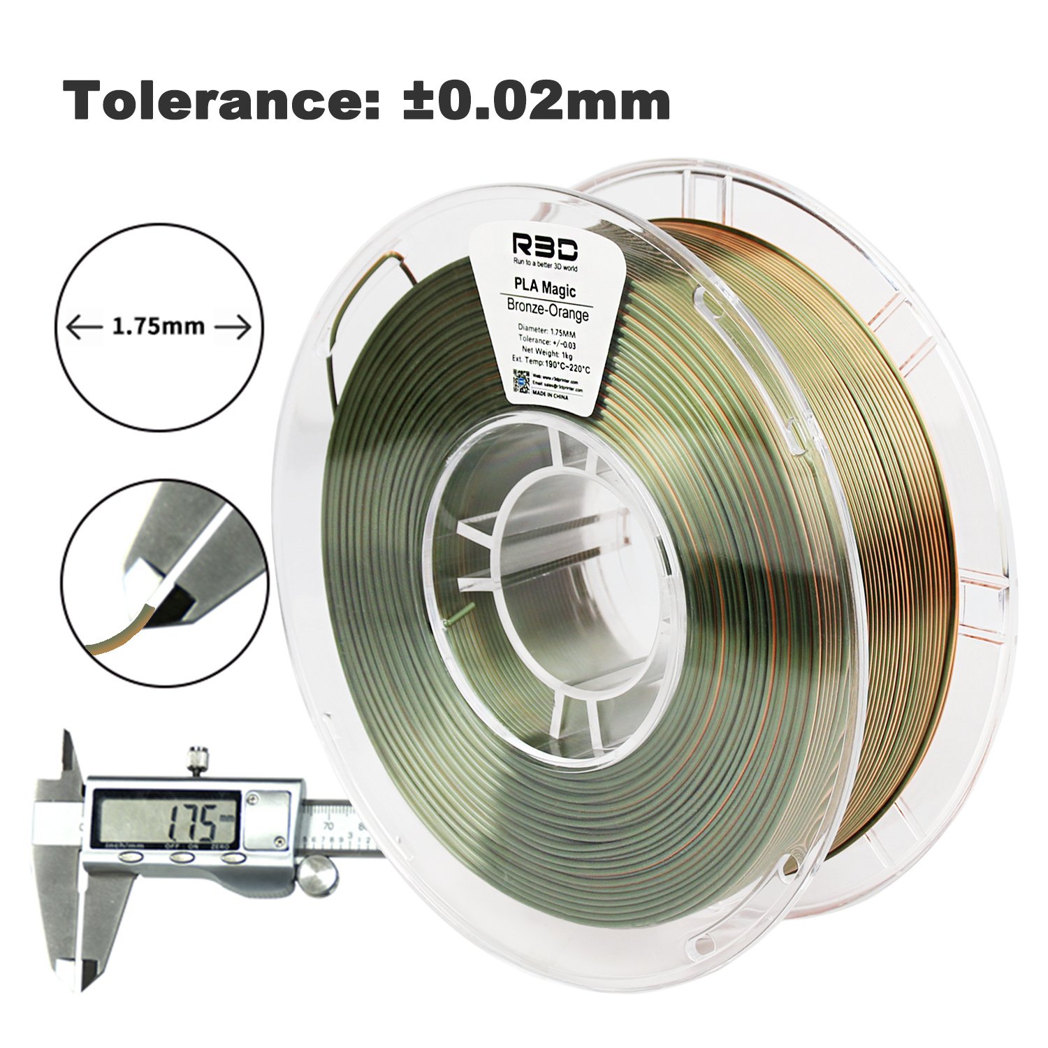 R3D Bronze Orange Double Tone Magic Silk PLA Filament for 3d Printer 1.75mm 1kg