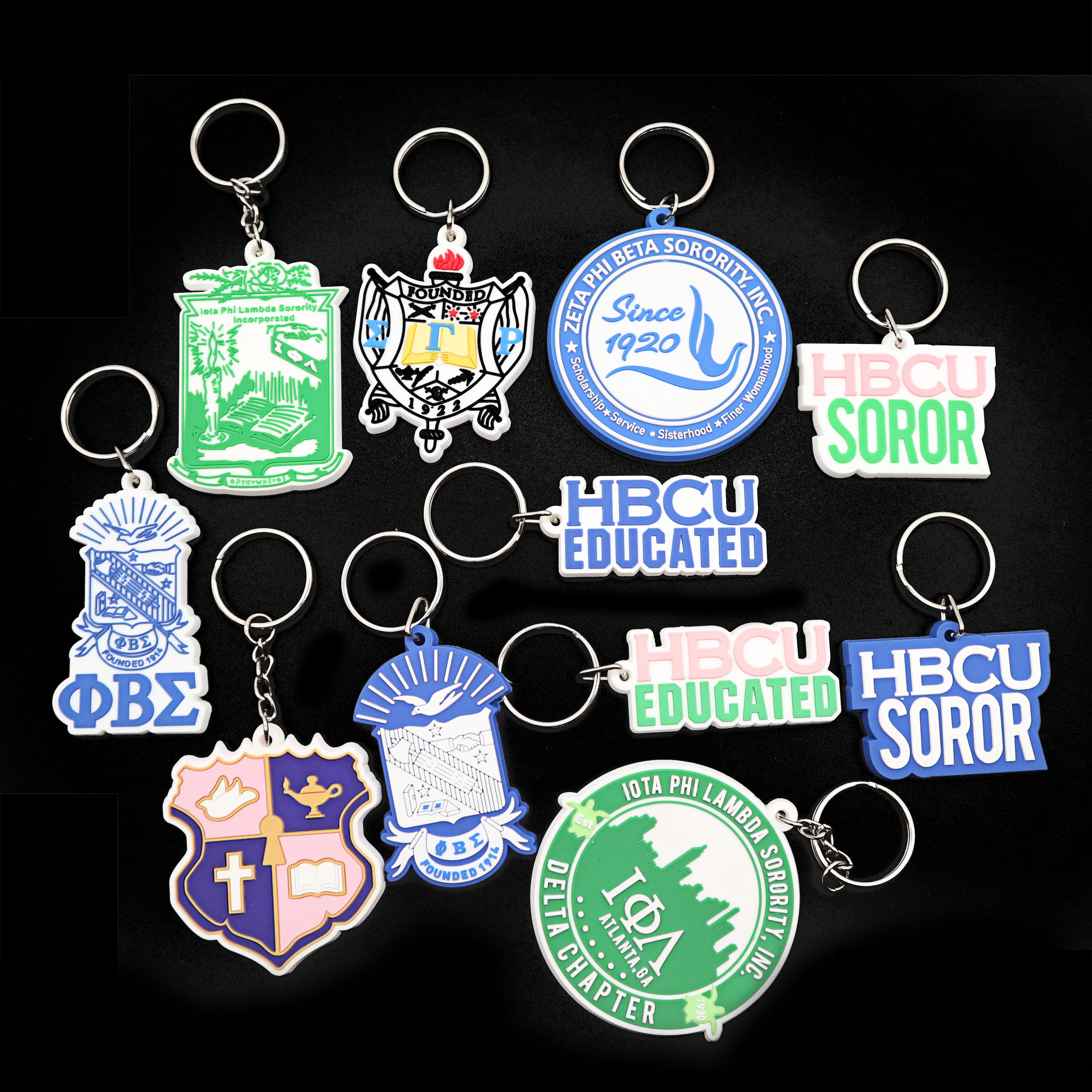 All Groups Greek Letters PVC Keychain Rubber Plastic Key Chain Zeta Phi Beta Sorority Fraternity Gifts Sets
