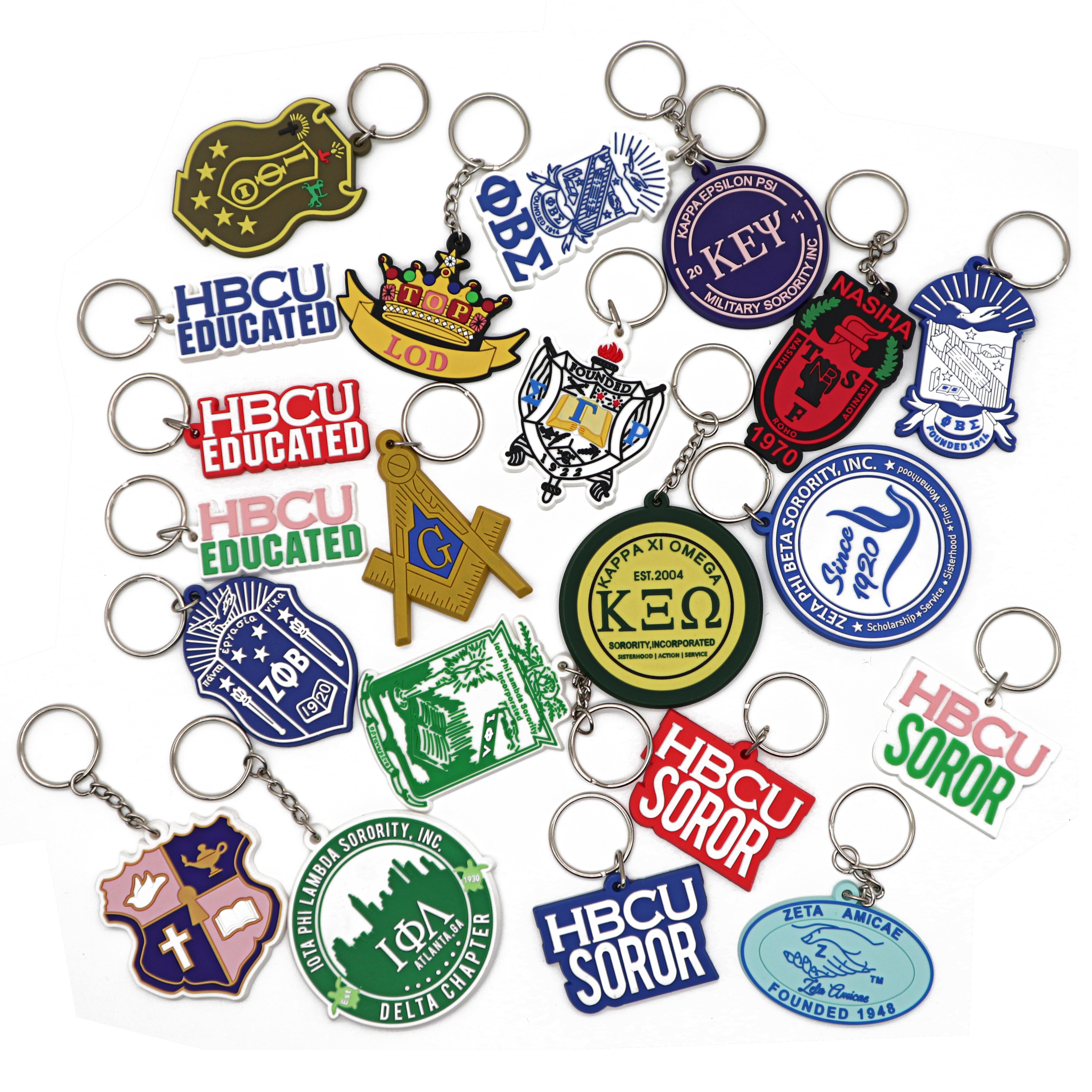 All Groups Greek Letters PVC Keychain Rubber Plastic Key Chain Zeta Phi Beta Sorority Fraternity Gifts Sets