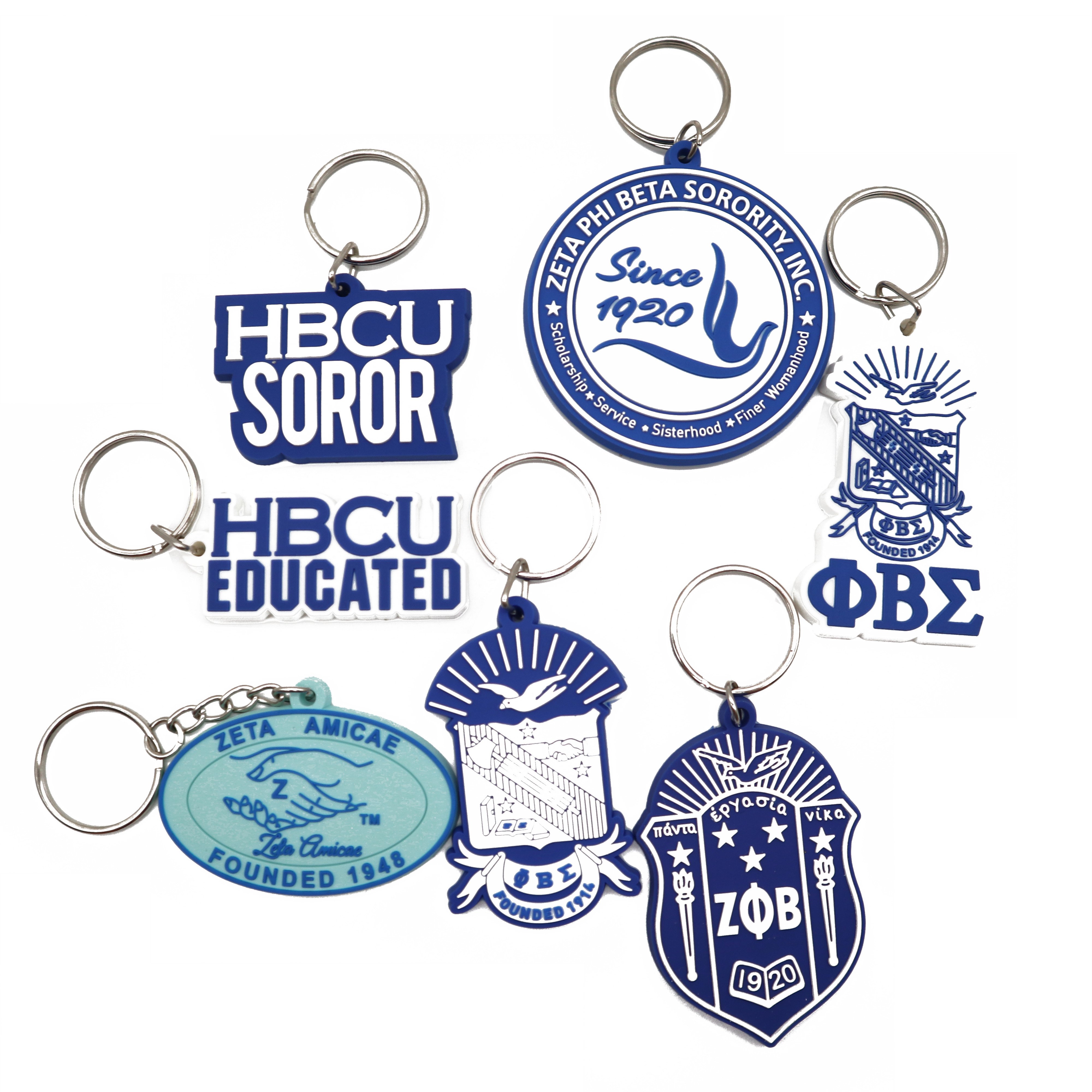 All Groups Greek Letters PVC Keychain Rubber Plastic Key Chain Zeta Phi Beta Sorority Fraternity Gifts Sets