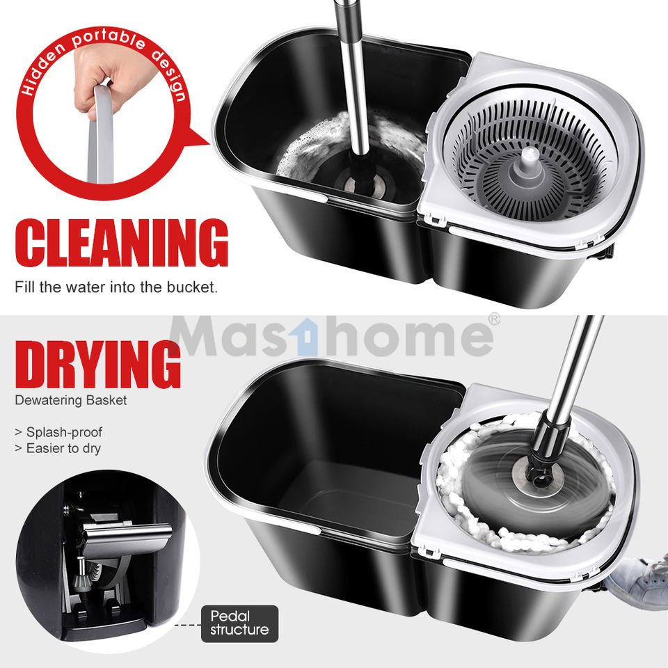 Masthome Easy Use Lazy 360 Rotating Magic Spin Car Mop 360 Bucket Foot Pedal Pedale Wet Chenille Mop
