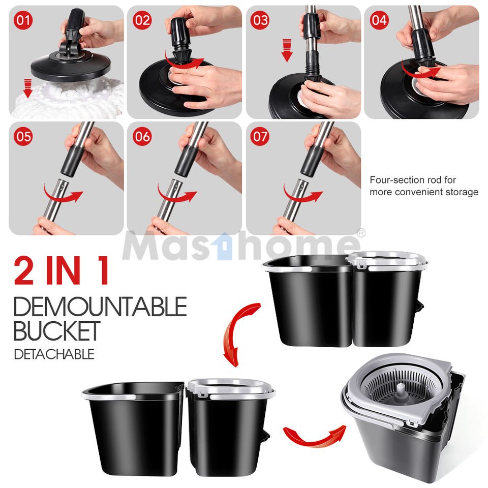 Masthome Easy Use Lazy 360 Rotating Magic Spin Car Mop 360 Bucket Foot Pedal Pedale Wet Chenille Mop