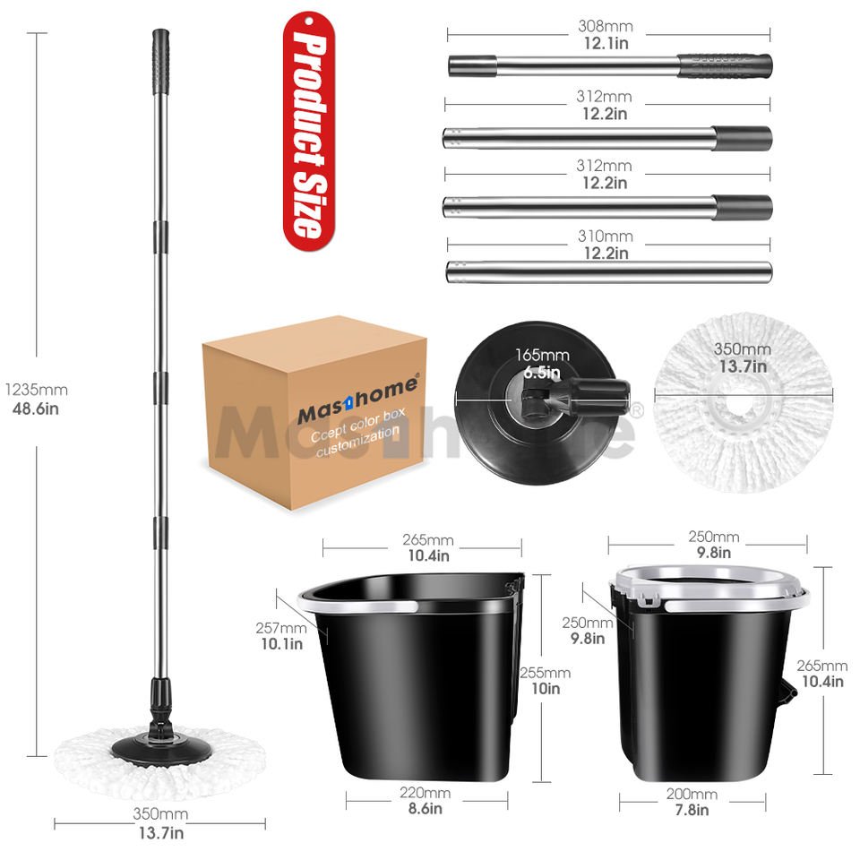 Masthome Easy Use Lazy 360 Rotating Magic Spin Car Mop 360 Bucket Foot Pedal Pedale Wet Chenille Mop