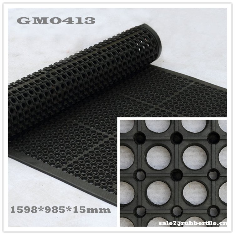Anti-Slip & Anti-Fatigue Beveled Ramps Drainage Rubber Mats with Holes for Restaurant Kitchen Floor Moulded Rubber Mats