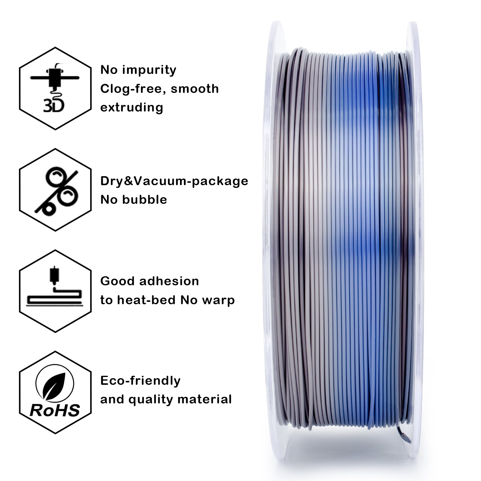Wholesale 3 In 1 Tri Color Silk Pla 3d Filament 1kg/roll 1.75mm Magic Silk Pla 3d Printer Filament