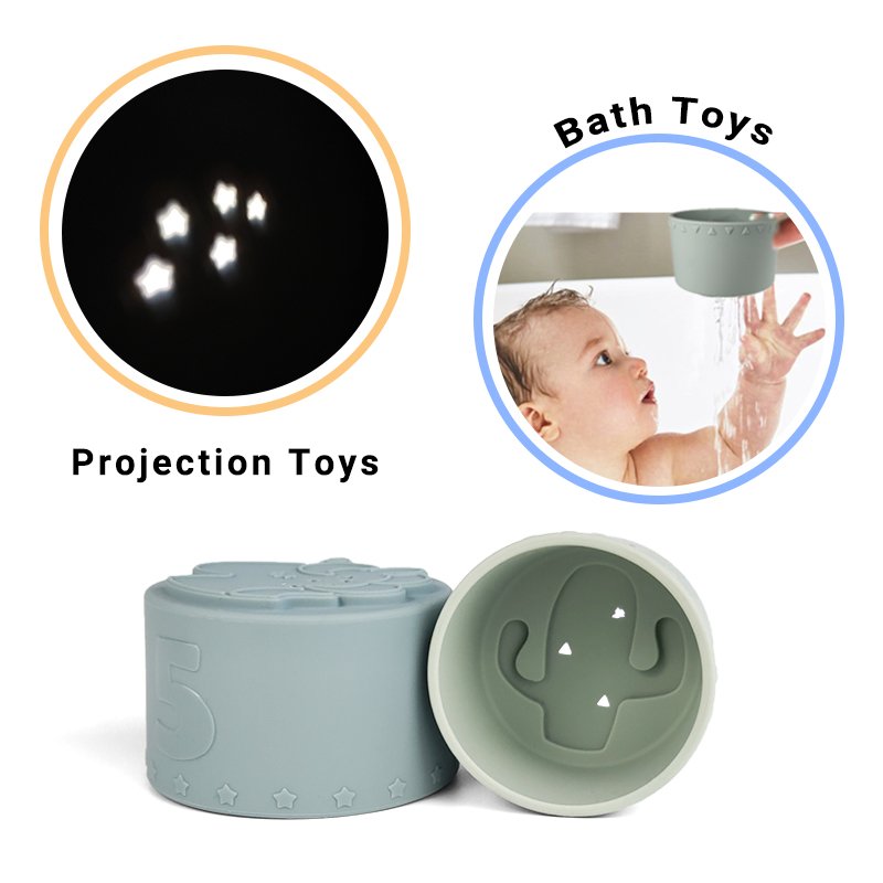 Durable Geometric Pattern Educational Toys Stacking Cups Silicone