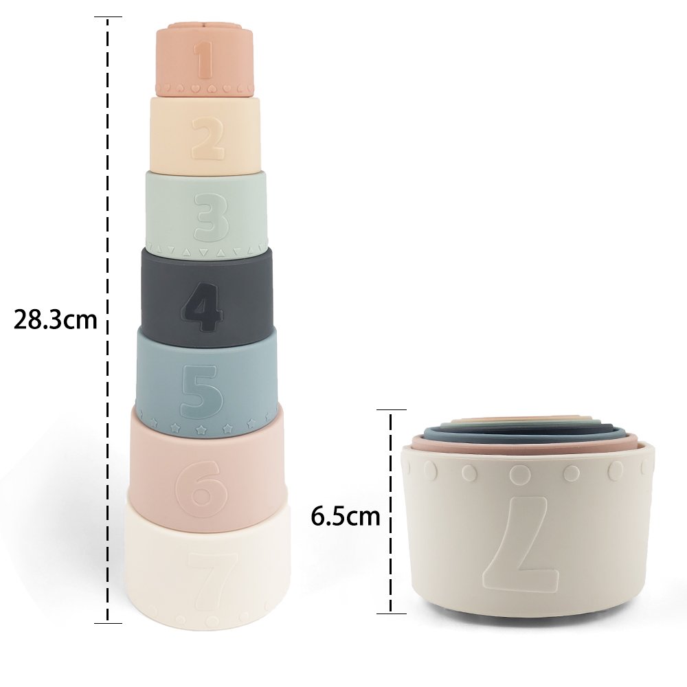 Durable Geometric Pattern Educational Toys Stacking Cups Silicone