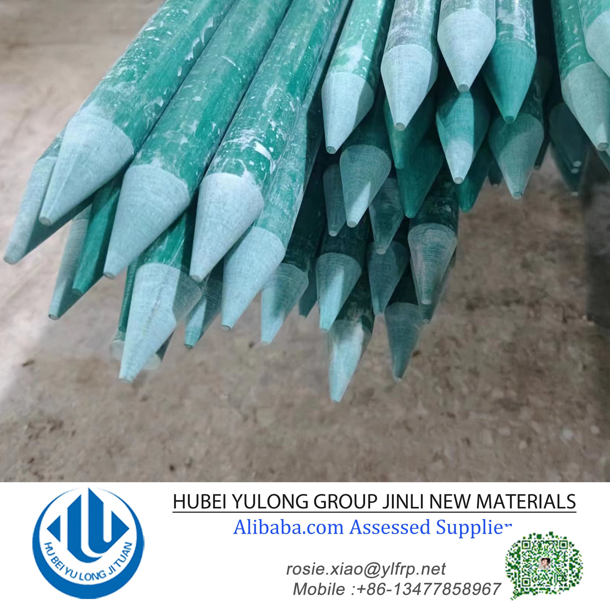 China 12.7MM Green white Color FRP Solid Fiberglass Rods for Apple Tree Nursery Stake
