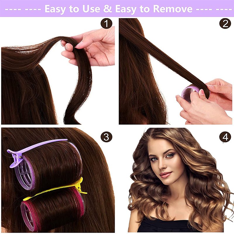 Factory Wholesale 3 Sizes No Heat Self Grip Hair Rollers Set 18pcs Plastic Nylon Hair Rollers with 12pcs Clips