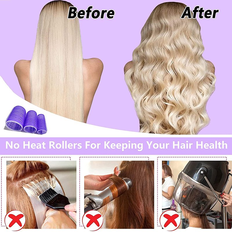 Factory Wholesale 3 Sizes No Heat Self Grip Hair Rollers Set 18pcs Plastic Nylon Hair Rollers with 12pcs Clips