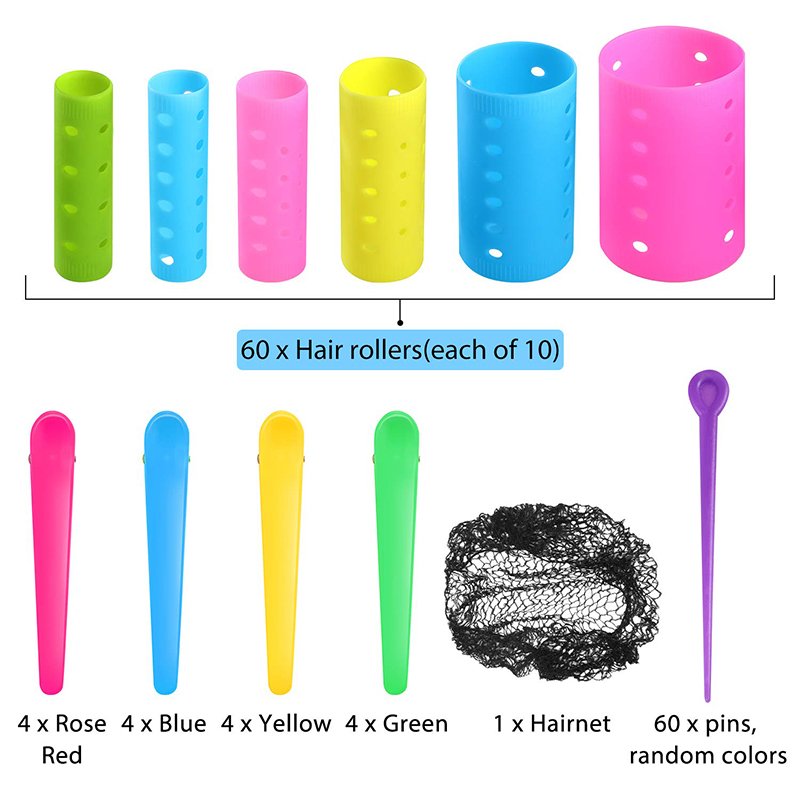 Multiple Sizes Smooth Magnetic Hair Rollers Set DIY Hairstyling Tools Plastic Hair Rollers Curlers with Clips and Hairnet