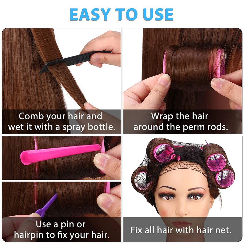Multiple Sizes Smooth Magnetic Hair Rollers Set DIY Hairstyling Tools Plastic Hair Rollers Curlers with Clips and Hairnet