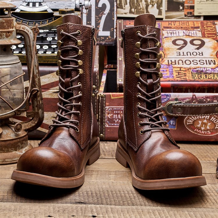 New Product Men's Fashion Design Brown Boots With Side Zip Rubber Men Leather Boots